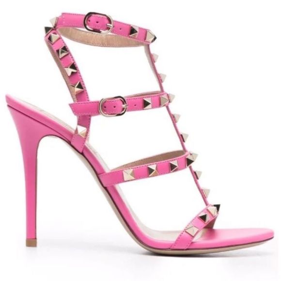 Valentino Garavani Shoes - VALENTINO  Garavani Rockstud Open toe Stiletto Sandals pink w gold rockstuds